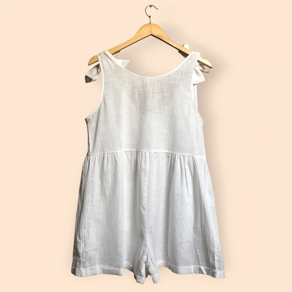 Cupshe NEW Tie Strap Cover Up Romper White Cotton Woven Oversized Women’s Medium - Picture 13 of 15